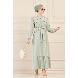 Robe brodée (Tenue classique femme voilée) - Couleur menthe