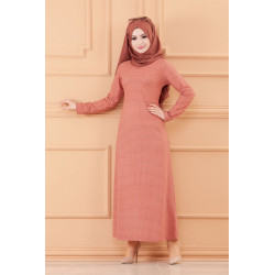 Robe longue évasée pour femme motifs pois (Vêtement hijab) - Couleur rose