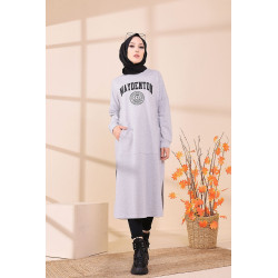 Robe - Tunique longue décontractée pour femme (Outfit Hijab) - Couleur gris clair