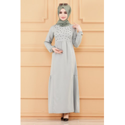 Robe de soirée longue perlée chic et classe (Vêtement hijab habillé pour femme) -...