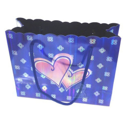 Silver blue gift bag with hearts & flowers patterns