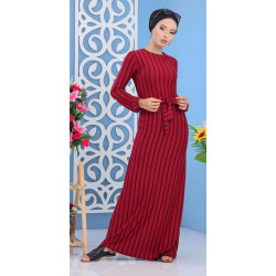 Robe à rayures noires de couleurs rouge framboise (Vêtement turque femme moderne)