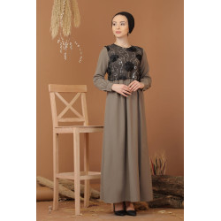 Robe élégante maxi-longue bi-matière pour femme (Grande taille disponible) - Couleur...
