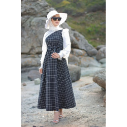 Robe longue à carreaux pour femme - Couleur anthracite