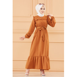 Robe brodée (Tenue hijab pour femme voilée) - Couleur tabac