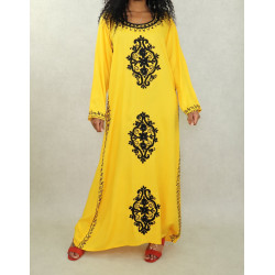 Maximum Eastern Robe with numerous flower embroidery-Yellow color