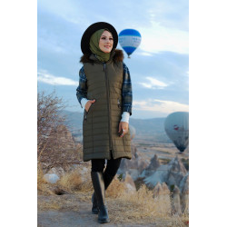 Manteau avec capuche fourrure pour l'hiver (Vetement hijab) - Couleur kaki