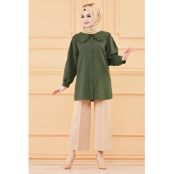 Tunique-chemise style habillé pour femme (Vêtement hijab) - Couleur kaki