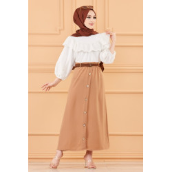 Long skirt decorated with buttons (Hijab Vetement 2022) - Vison Color