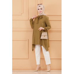 Tunique style habillé pour femme (Vêtement Hijab chic) - Couleur kaki foncé