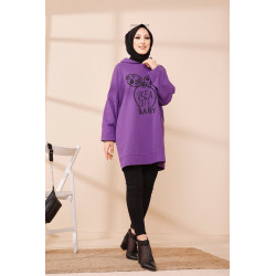 Tunique avec capuche imprimé "Like a cute baby" (Style Moderne Hijab) - Couleur mauve