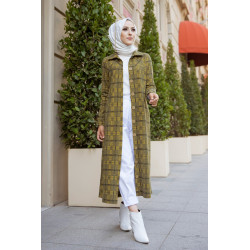 Robe-Veste longue à gros boutons - Couleur moutarde