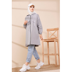 Trench parka pour femme (Vetement tendance automne hiver) - Couleur gris