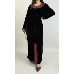 Robe arabe traditionnelle en velours brodée pour femme (Saison Automne-Hiver) - Couleur...