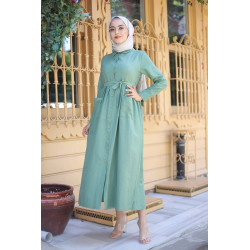 Robe chemise longue avec ceinture et grandes poches (Vetement mastour pour femme...