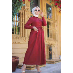 Robe chemise longue avec ceinture et grandes poches (Vetement pudique pour femme...