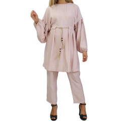Ensemble 2 pièces femme stylé de couleur rose poudré