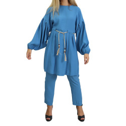 Ensemble casual femme - Deux pièces tunique et pantalon idéal pour la ville - Couleur bleu