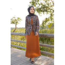 Ensemble Robe et Gilet-Veste (Vetement Hijab femme voilée) - Couleur Rouille