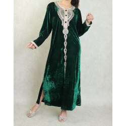 Long velvet dress with full length embroidery (Women's Autumn-Winter Dresses) - Dark...