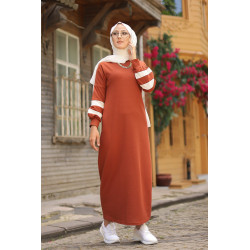 Robe longue style sport pour femme voilée (Robes hijab moderne pas cher) - Couleur Brique