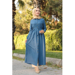 Robe long shirt with belt (loose clothing adapted to veiled women) - indigo blue color