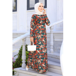 Robe longue en crêpe (Robes pour femmes voilées - Nouveautés) - Couleur brique