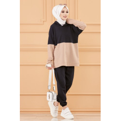 Ensemble bicolore pour femme : Sweat-shirt à capuche et pantalon assorti (Tenue...
