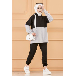 Ensemble bicolore pour femme : Tunique à capuche et pantalon assorti (Tenue...