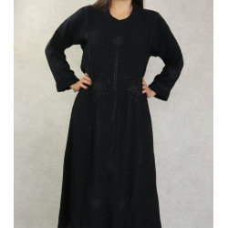 Robe Abaya Dubaï noire de qualité avec strass avec son châle assorti