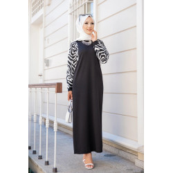 Robe longue noire motifs zebre (Robes et Abaya pas cher pour femme voilée)
