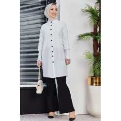Elastic sleeve shirt (Hijab Clothing Muslim Boutique) - White color