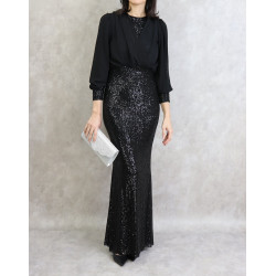Robe de soirée longue à strass de couleur noire brillante pour femme (Classe chic et...