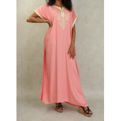 Women's embroidered long-sleeved oriental dress embroidered with style - Salmon colour