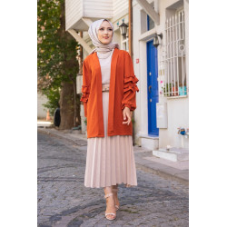 Gilet Veste long manches à froufrou (Boutique Vêtements femmes voilées) - Couleur Rouille