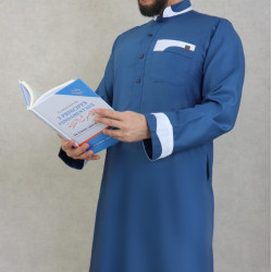 Qamis homme classique tissu en coton de qualité supérieure - Couleur bleu et blanc