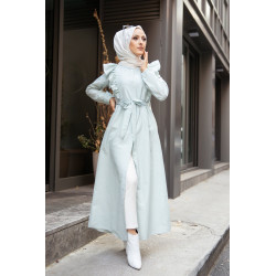 Robe longue type chemise boutonnée à fines rayures (Vêtements pour Hijab - Boutique...