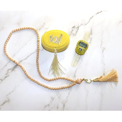 Cadeau pour invocations (Chapelet et compteur bague tasbih) couleur jaune doré