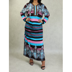 Robe orientale d'intérieur coton pas cher imprimée à rayures multi-couleurs - Languette...