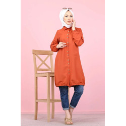 Tunique-Chemise ample boutonnée (Vetement femme musulmane France) - Couleur brique