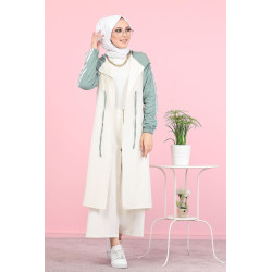 Gilet décontracté à capuche (Vetement moderne pour femme voilée) - Couleur blanc et menthe