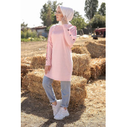 Tunique Casual Style Sweat-Shirt pour femme (Tenue Hijab moderne) - Couleur Rose poudré