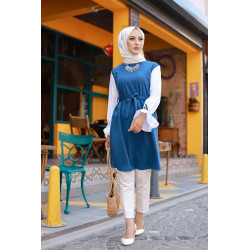 Tunique à volants (Vetement et hijab en ligne pour femme voilée) - Couleur bleu indigo...