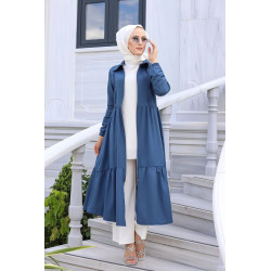 Veste zippée légère mi longue (Tenue ample pour femme voilée) - Couleur bleue pétrole