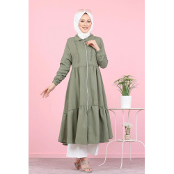 Veste zippée légère mi longue (Vetement ample pour femme voilée) - Couleur kaki