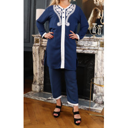 Jabador woman embroidered - 2 pieces set (tunic and pants) - Color Navy blue