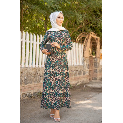 Belle robe longue fleurie évasée (Prêt-à-porter Hijab tendance pour femme voilée)