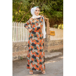Robe longue fleurie coupe évasée pour femme (Mode Musulmane) - Couleur motifs kaki et...