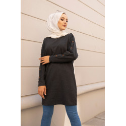 Tunique Casual Style Sweat-shirt (Mode Hijab pour femme) - Couleur gris chiné (Anthracite)
