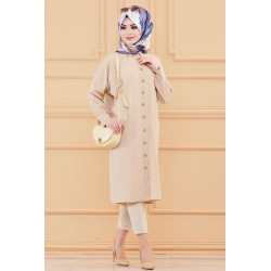 Tunique longue pour femme - Chemise boutonnée ample (Vetement mastour pour hijab)-...